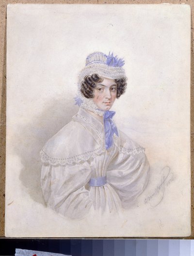 Anna Boriszovna Bakunyina (1802-1835) portréja. Karl Pavlovich Briullov (Bryullov) (1799-1852) munkája, akvarell papíron alkotó: Karl Pavlovich Bryullov