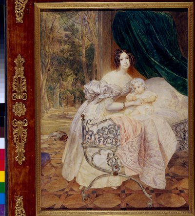 Maria Butevena portréja lányával, Mariával (Maria Buteneva portréja Maria lányával) - Karl Pavlovich Briullov (Briullov) (1799-1852) munkája, akvarell papíron alkotó: Karl Pavlovich Bryullov