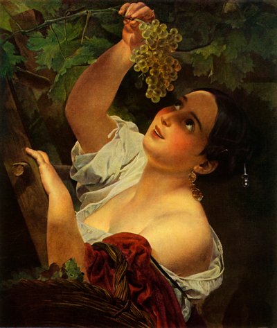 Olasz dél, olasz lány szőlőt szed alkotó: Karl Pavlovich Bryullov