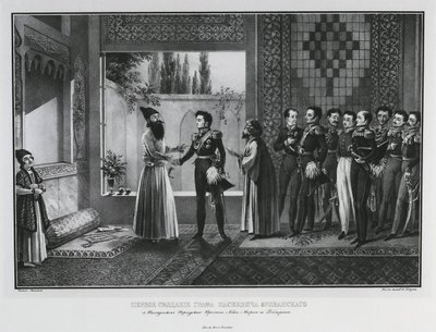 Ivan Paskevics gróf első találkozása Mirza Abbászsal, 1828 alkotó: Karl Petrovich Beggrov