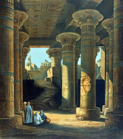 Az Esneh-i oszlopcsarnok belső nézete. Litográfia Karl Richard Lepsius (1810-1884) porosz egyiptológus után. Isna Felső-Egyiptom Régészet Vallás Mitológia ókori egyiptomi mitológia alkotó: Karl Richard Lepsius