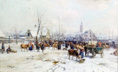 Szarvasmarha piac télen alkotó: Karl Stuhlmuller