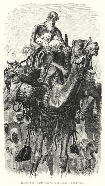 Zarándokkaravánnal utazó macskák őre (litho) alkotó: Karl Wilhelm Gentz