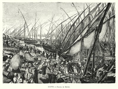 Rakpartok a Níluson Bulaqnál, Kairóban, Egyiptomban (litho) alkotó: Karl Wilhelm Gentz