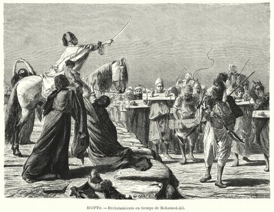 Katonák toborzása az oszmán hadseregbe Muhammad Ali, az egyiptomi Khedive idejében (litho) alkotó: Karl Wilhelm Gentz