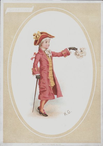 Fiú piros öltönyben, lengető zsebkendő (színes litó) alkotó: Kate (after) Greenaway