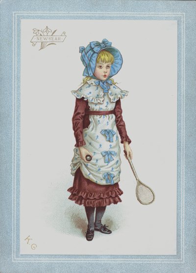 Lány ruhában és motorháztetőben, kezében tollaslabda és ütő (színes litó) alkotó: Kate (after) Greenaway