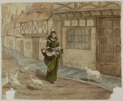 Lány tojásokkal és libákkal alkotó: Kate Greenaway