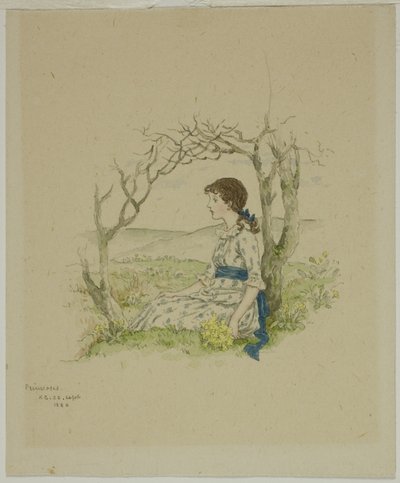 Ülő lány kankalinnal alkotó: Kate Greenaway