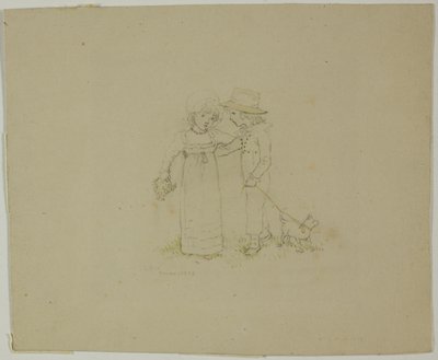 Két gyerek kutyával alkotó: Kate Greenaway