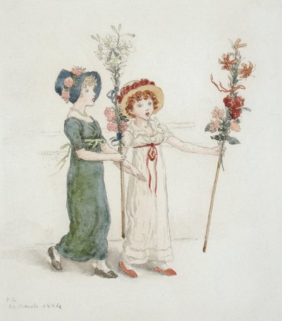 Két gyermek botokkal alkotó: Kate Greenaway