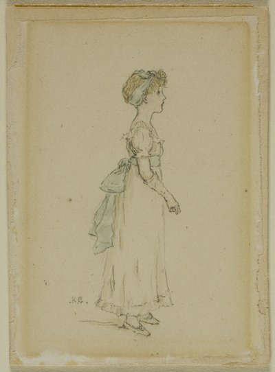 Fiatal lány kék szalaggal alkotó: Kate Greenaway