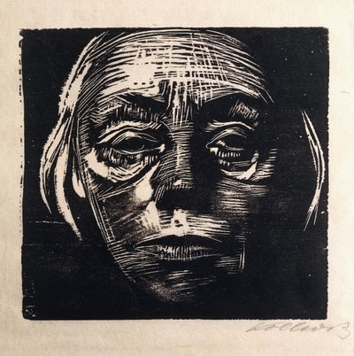 teljes arcú önarckép; Önarckép elölről, 1923 alkotó: Käthe Kollwitz