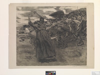 Losbruch (Outbreak) (rézkarc és lágy őrölt rézkarc) alkotó: Käthe Kollwitz