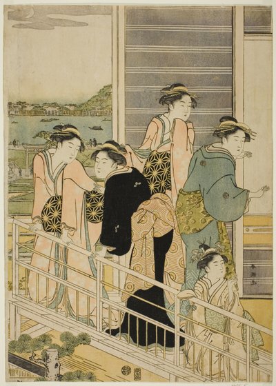 Nők egy Yoshiwara teaház erkélyén alkotó: Katsukawa Shuncho