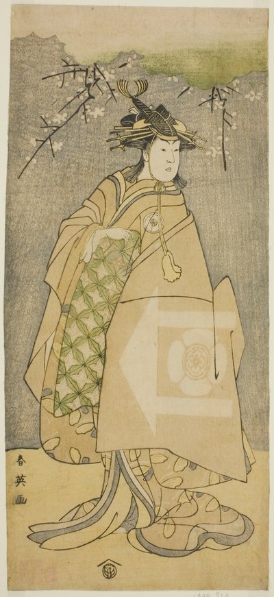 Iwai Kiyotaro színész mint Kewaizaka no Shosho a Gohiiki no Hana Aikyo Soga című darabban, amelyet a Kawarazaki Színházban adtak elő az első hónapban, 1794-ben. alkotó: Katsukawa Shun