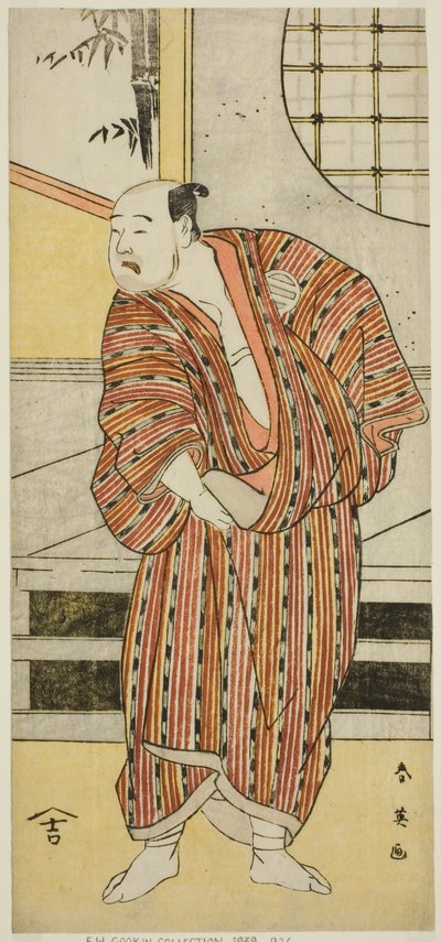 Kataoka Nizaemon VII. színész mint Hayakawa Matabei () a Furiwake-gami Aoyagi Soga () című darabban, amelyet a Miyako Színházban () adtak elő 1796 első hónapjában (). alkotó: Katsukawa Shun