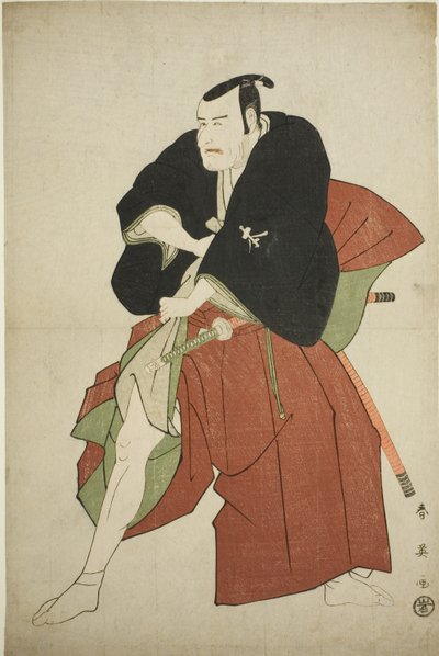 A színész Matsumoto Koshiro IV mint Kakogawa Honzo a Kanadehon Chushingura című darabban, amelyet a Kawarazaki Színházban adtak elő 1795 ötödik hónapjában. alkotó: Katsukawa Shun
