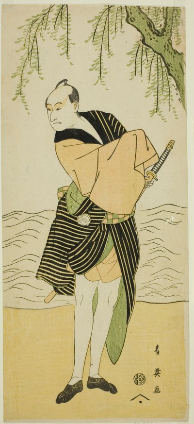 A színész Sawamura Sojuro III mint Ume no Yoshihei a Suda no Haru gésa Katagi című darabban, amelyet a Kiri Színházban adtak elő az első hónapban, 1796-ban alkotó: Katsukawa Shun