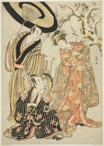 Iwai Hanshirô IV, Ichikawa Monnosuke II és Sakata Hangorô III színészek a "Hópelyhek: A színvonal emelése Izu-ban" ("Mutsu no Hana Izu no Hataage") alkotó: Katsukawa Shunkо̄