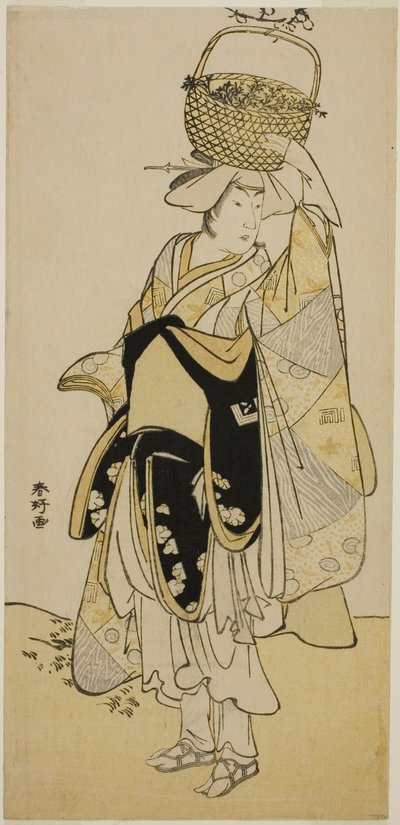 Ichikawa Yaozo III. színész mint Shiragiku a "Shinobu Uri" táncjelenetben a Hatsuhana Mimasu Soga című darabban, amelyet a Nakamura Színházban adtak elő az első hónapban, 1785-ben. alkotó: Katsukawa Shunkо̄