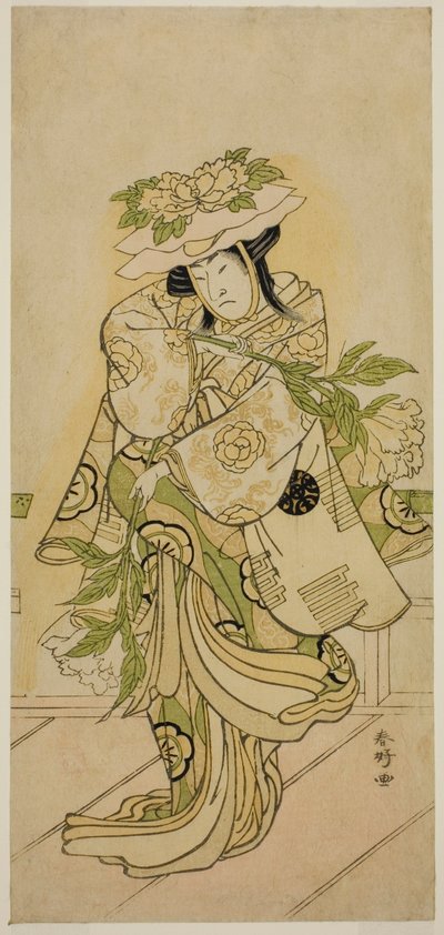 Nakamura Nakazo I. színész egy Shak-kyo táncban az Aioi Jishi című darabban, amelyet az Ichimura Színházban adtak elő a negyedik hónapban, 1784-ben. alkotó: Katsukawa Shunkо̄