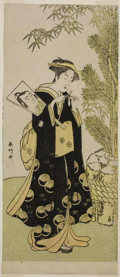 A színész Segawa Kikunojo III mint Otora az Ume-goyomi Akebono Soga című darabban, amelyet az Ichimura Színházban adtak elő 1780 harmadik hónapjában. alkotó: Katsukawa Shunkо̄
