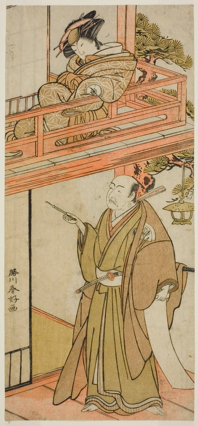 A színészek Iwai Hanshiro IV mint Okaru és Onoe Kikugoro I () mint Yuranosuke alkotó: Katsukawa Shunkо̄