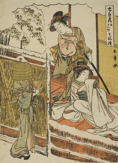 Kilencedik felvonás: Yuranosuke háza Yamashinában a Chushingura (Hűséges megtartók kincstár) című színművéből, 1779-80 körül (színes fatömbnyomat; chuban) alkotó: Katsukawa Shunsho