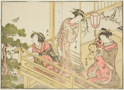 A Chojiya udvarhölgyei, a "Gyönyörű nők tükre az örömnegyedben (Seiro bijin awase sugata kagami)" című könyvből. 1 alkotó: Katsukawa Shunsho