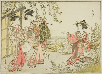 A Kadotsutaya udvarhölgyei, a "Gyönyörű nők tükre az örömnegyedben (Seiro bijin awase sugata kagami)" című könyvből. 1 alkotó: Katsukawa Shunsho