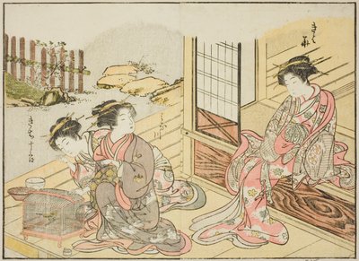 A Kagemanjiya udvarhölgyei, a "Gyönyörű nők tükre az örömnegyedben (Seiro bijin awase sugata kagami)" című könyvből. 1 alkotó: Katsukawa Shunsho