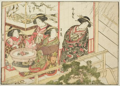 A Kiribishiya udvarhölgyei, a "Gyönyörű nők tükre az örömnegyedben (Seiro bijin awase sugata kagami)" című könyvből. 2 alkotó: Katsukawa Shunsho