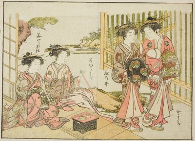 A Matsubaya udvarhölgyei, a "Gyönyörű nők tükre az örömnegyedben (Seiro bijin awase sugata kagami)" című könyvből. 1 alkotó: Katsukawa Shunsho