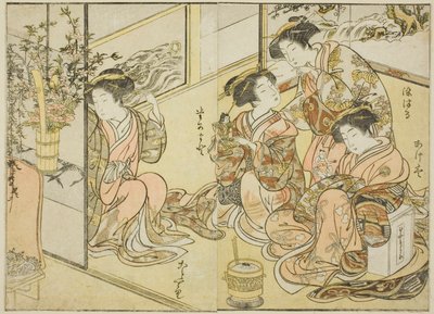 A Matsuneya udvarhölgyei, a "Gyönyörű nők tükre az örömnegyedben (Seiro bijin awase sugata kagami)" című könyvből. 1 alkotó: Katsukawa Shunsho