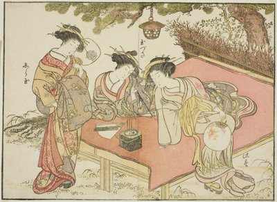 A Yadaya udvarhölgyei, a "Gyönyörű nők tükre az örömnegyedből (Seiro bijin awase sugata kagami)" című könyvből alkotó: Katsukawa Shunsho