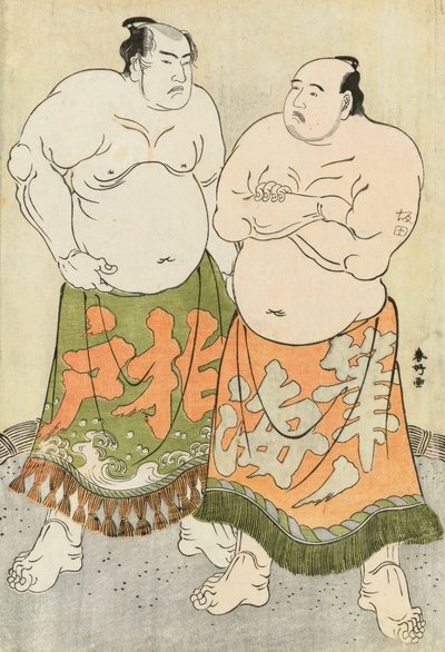 Fudenoumi és Kashiwado birkózók portréi (színes fatömbnyomat) alkotó: Katsukawa Shunsho