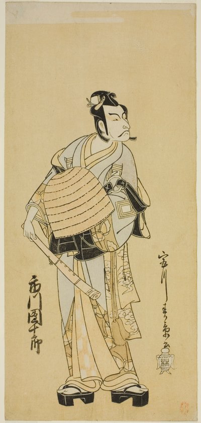 A színész Ichikawa Danjuro V mint Soga no Goro Komusonak álcázva a Sakai-cho Soga Nendaiki című darabban, a Nakamura Színházban az első hónapban, 1771 alkotó: Katsukawa Shunsho
