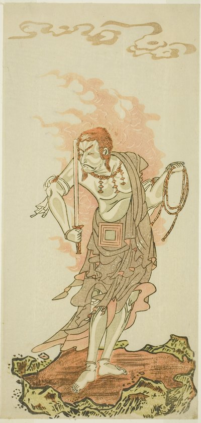 A színész Ichikawa Danjuro V, mint a buddhista Fudo istenség a Fuki Kaete Tsuki mo Yoshiwara című darab első részének utolsó jelenetében. alkotó: Katsukawa Shunsho
