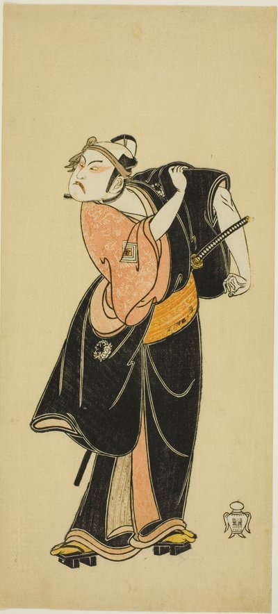 Ichikawa Raizo I. színész Hanakapado no Sukeroku szerepében a Hitokidori Harutsuge Soga című darabban alkotó: Katsukawa Shunsho