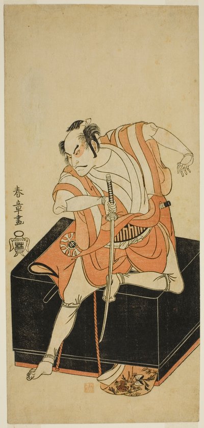A színész Nakamura Nakazo I, mint Izu no Jiro Kemmaku no Sabuként álcázva az Edo-zakura Sono Omokage című darabban, amelyet a Nakamura Színházban mutattak be az Ötödik hónapban, alkotó: Katsukawa Shunsho