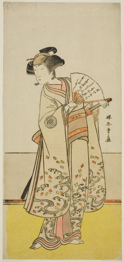 I. Nakamura Noshio színész Oiso no Tora (?) szerepében a Shida Yuzuriha Horai Soga (?) színdarabban, amelyet a Morita Színházban (?) mutattak be az első hónapban, 1775 (?) alkotó: Katsukawa Shunsho