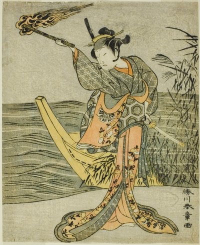 A színész Nakamura Tomijuro I. Nagoya Osan szerepében a Fuki Kaete Tsuki mo Yoshiwara című darabban (Rethatched Roof: The Moon also Shines Over the Yoshiwara Pleasure District), Előadták a Morita Színházban a tizenegyedik hónapban, 1771 alkotó: Katsukawa Shunsho