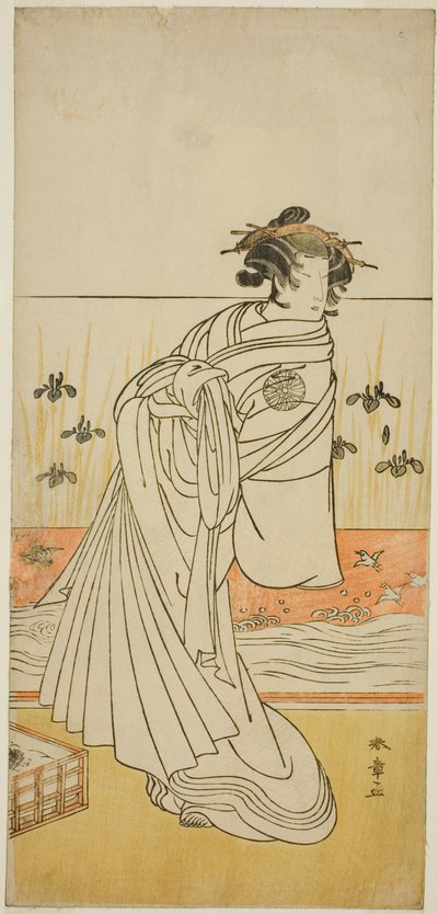 A színész, Nakamura Tomijuro I, mint Toyama udvarhölgye a Koi Nyobo Somewake Tazuna című darabban, a Nakamura Színházban 1777. kilencedik hónapjában. alkotó: Katsukawa Shunsho