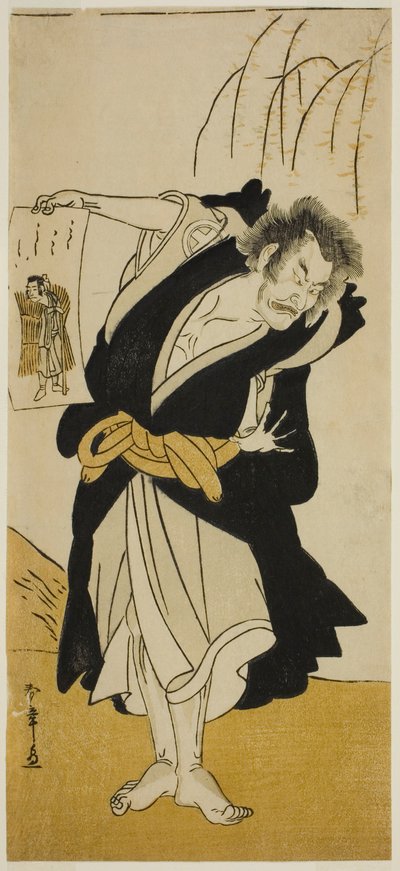 Otani Hiroemon III a renegát szerzetes, Dainichibo szerepében a Tsukisenu Haru Hagoromo Soga című darabban, amelyet az Ichimura Színházban mutattak be a harmadik hónapban, alkotó: Katsukawa Shunsho