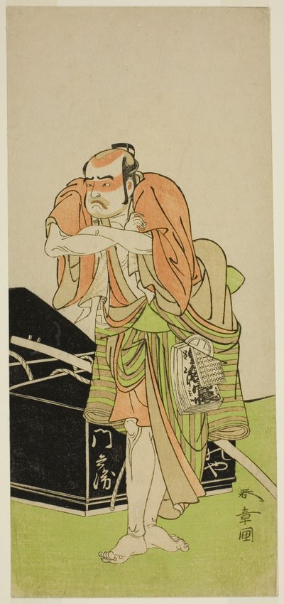 Otani Tomoemon I. Kawatabiya Mombei szerepében az Oyoroi Ebido Shinozuka című darabban, amelyet a Nakamura Színházban mutattak be a tizenegyedik hónapban, 1772 alkotó: Katsukawa Shunsho