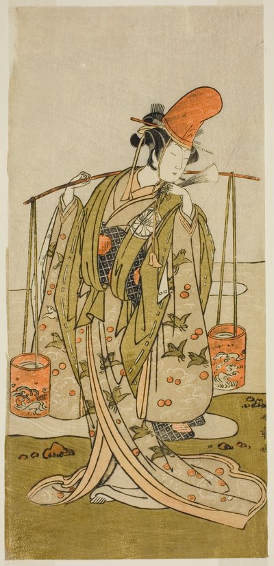 A színész Segawa Kitsuji III Murasame szerepében a Gohiiki Kanjincho című darabban, a Nakamura Színházban a tizenegyedik hónapban, 1773 alkotó: Katsukawa Shunsho