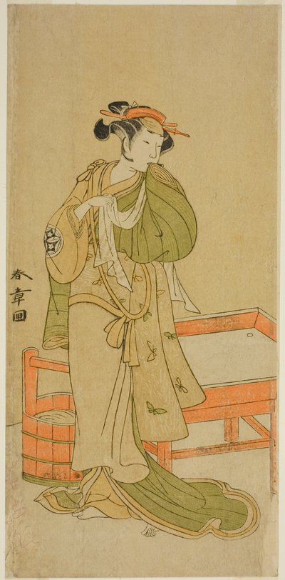 Yamashita Kinsaku II színész Moshio szerepében az Izu-goyomi Shibai no Ganjitsu című darabban, a Morita Színházban a tizenegyedik hónapban, 1772 alkotó: Katsukawa Shunsho