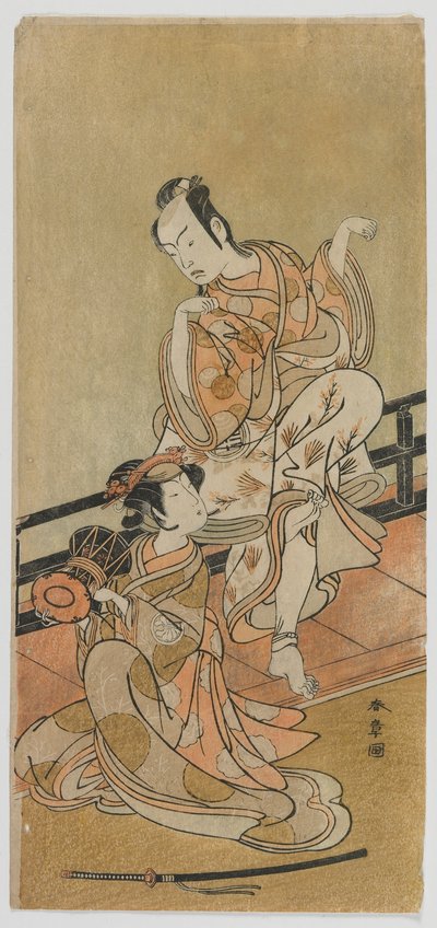 The Actors Arashi Sangoro II as Tadanobu and Segawa Kikunojo III as Shizuka Gozen in the Play Yoshitsune and the Thousand Cherry Trees, Edo period alkotó: Katsukawa Shunsho