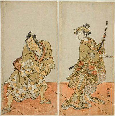 The Actors Segawa Kikunojo III as Aigo no Waka (right), and Ichikawa Yaozo II as Hachio-maru Aratora (left), in the Play Chigo Sakura Jusan Kane, Performed at the Ichimura Theater in the Eleventh Month, 1774 alkotó: Katsukawa Shunsho